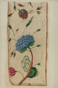 Crewel Embroidered Bed Curtain, c. 1937. Creator: Robert T. Gills