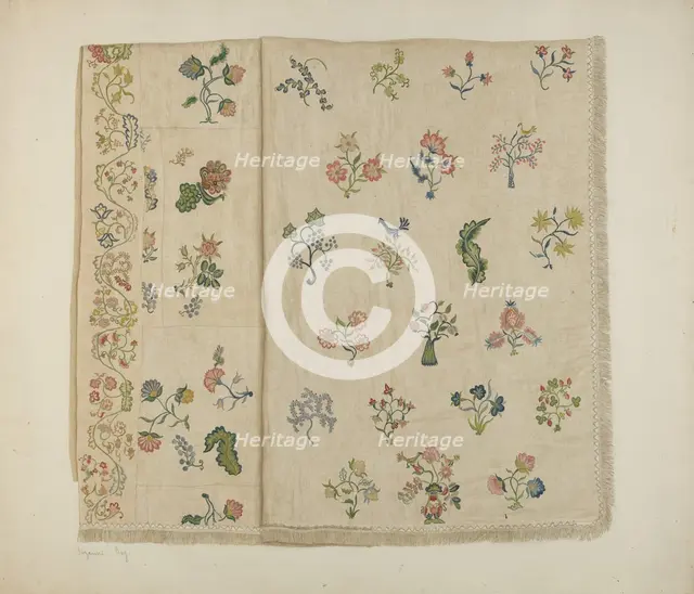 Crewel Embroidered Bedspread, c. 1941. Creator: Suzanne Roy.