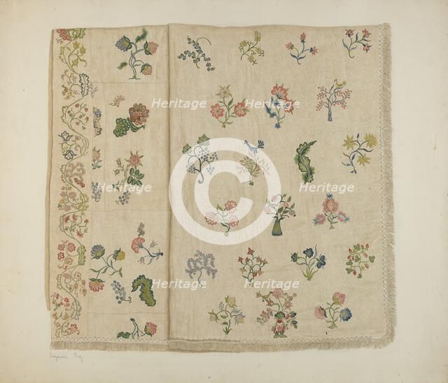 Crewel Embroidered Bedspread, c. 1941. Creator: Suzanne Roy.