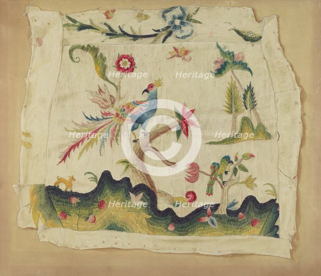 Crewel Embroidered Chair Seat, c. 1936. Creator: Phyllis Dorr.