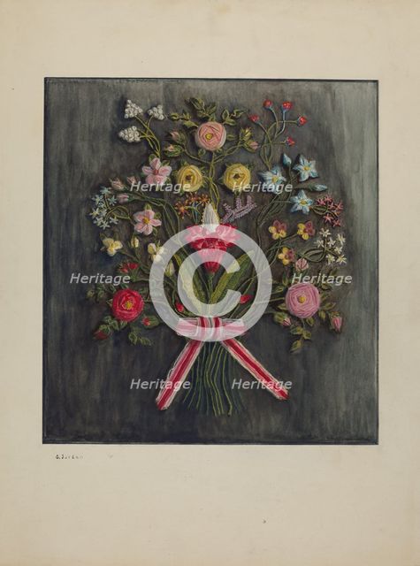 Crewel Wreath, c. 1941. Creator: Genevieve Jordan.