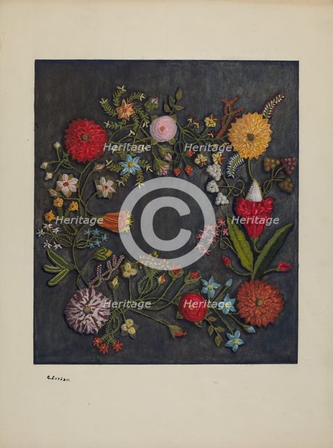 Crewel Wreath, c. 1941. Creator: Genevieve Jordan.