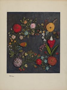 Crewel Wreath, c. 1941. Creator: Genevieve Jordan