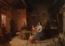 Crete Haapasalo Playing the Kantele in a Peasant Cottage, 1868. Creator: Robert Wilhelm Ekman