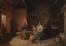 Crete Haapasalo Playing the Kantele in a Peasant Cottage, 1868. Creator: Robert Wilhelm Ekman