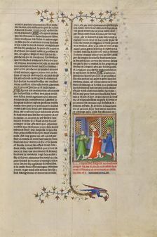 Creusa Receiving the Burning Jewelry from Medea; Des cas des nobles hommes et femmes, about 1413-15. Creators: Boucicaut Master, Workshop of the Boucicaut Master