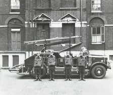 Crew in breathing apparatus, London Fire Brigade Headquarters, London, 1934