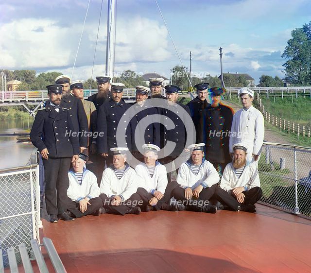 Crew of the steamship "Sheksna" of the M.P.S. [Ministry of Communication and..., 1909. Creator: Sergey Mikhaylovich Prokudin-Gorsky.