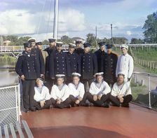 Crew of the steamship "Sheksna" of the M.P.S. [Ministry of Communication and..., 1909. Creator: Sergey Mikhaylovich Prokudin-Gorsky