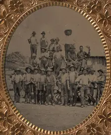 Crew of Twenty-one Workmen Posing With Tools Outdoors, 1860s-80s. Creator: Unknown