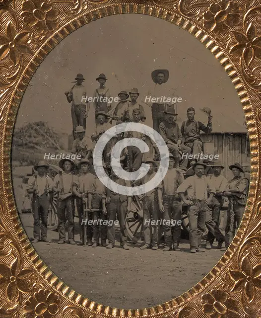 Crew of Twenty-one Workmen Posing With Tools Outdoors, 1860s-80s. Creator: Unknown.