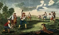 Cricket as Played in the Artillery Ground, London, 1785 (1947). Creator: Unknown