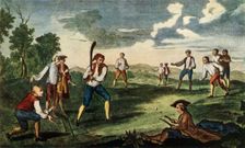 Cricket as Played in the Artillery Ground, London, 1785 (1947). Creator: Unknown