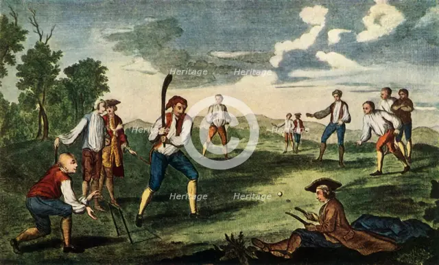 'Cricket as Played in the Artillery Ground, London, 1785', (1947).  Creator: Unknown.