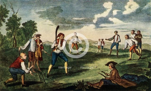 'Cricket as Played in the Artillery Ground, London, 1785', (1947).  Creator: Unknown.