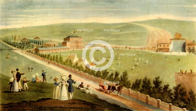 'Cricket at Ireland's Royal Brighton Gardens, c.1830', (1947).  Creator: George Hunt.