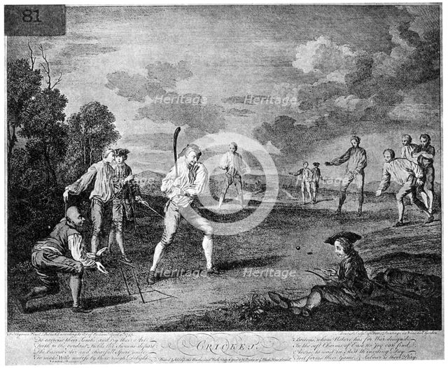 Cricket in 1743 (1912). Artist: Unknown