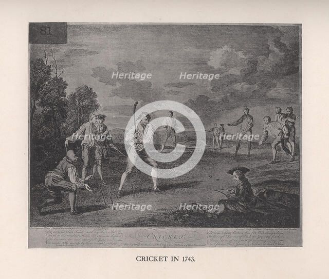 Cricket in 1743 (1912). Artist: Unknown