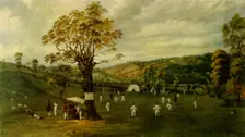 Cricket Match Between Nottingham and Leicester, c.1829 (1947). Creator: Unknown