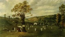 Cricket Match Between Nottingham and Leicester, c.1829 (1947). Creator: Unknown