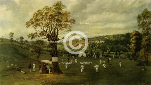 'Cricket Match Between Nottingham and Leicester, c.1829', (1947).  Creator: Unknown.