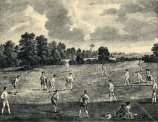 Cricket Match in Mary-Le-Bone Fields, 1748 (1947). Creator: Charles Grignion