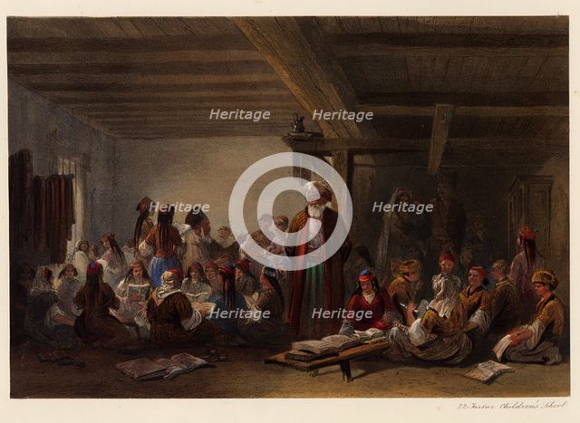 Crimean Tatars Children's School, 1856. Artist: Bossoli, Carlo (1815-1884)