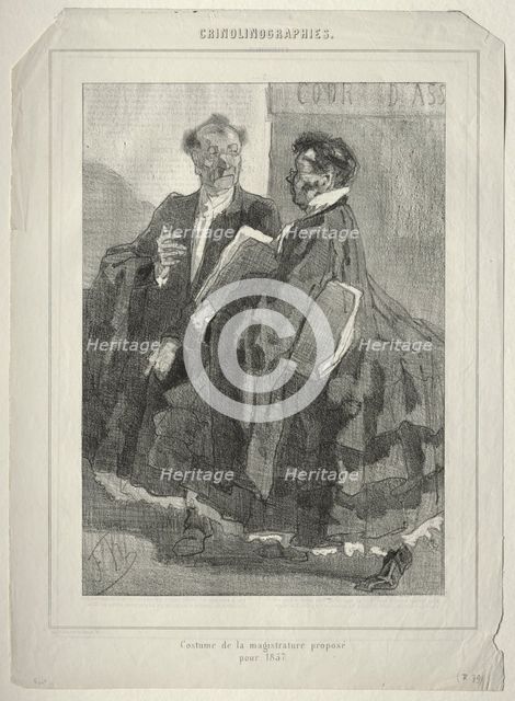 Crinolinographies. Costume de la magistrature proposé pour 1857. Creator: Félicien Rops (Belgian, 1833-1898).