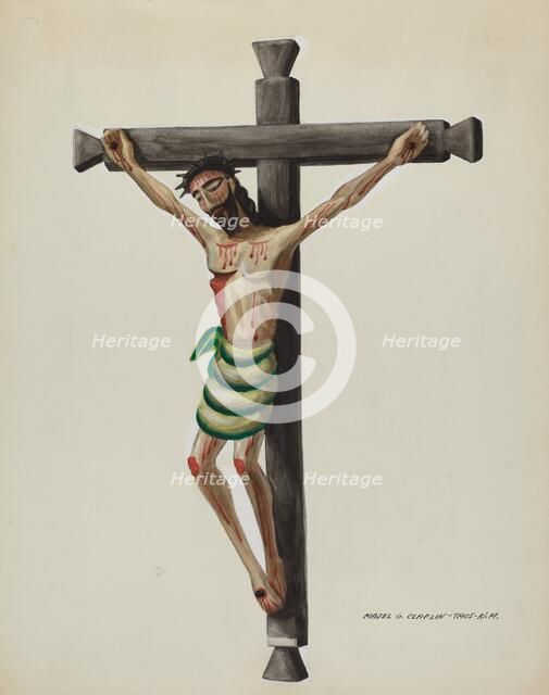Cristo, Carved and Painted, on Black Carved Wooden Cross, c. 1937. Creator: Majel G. Claflin.