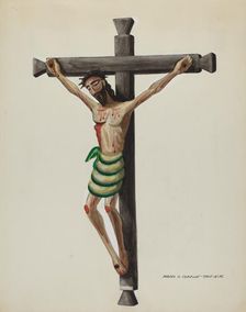 Cristo, Carved and Painted, on Black Carved Wooden Cross, c. 1937. Creator: Majel G. Claflin