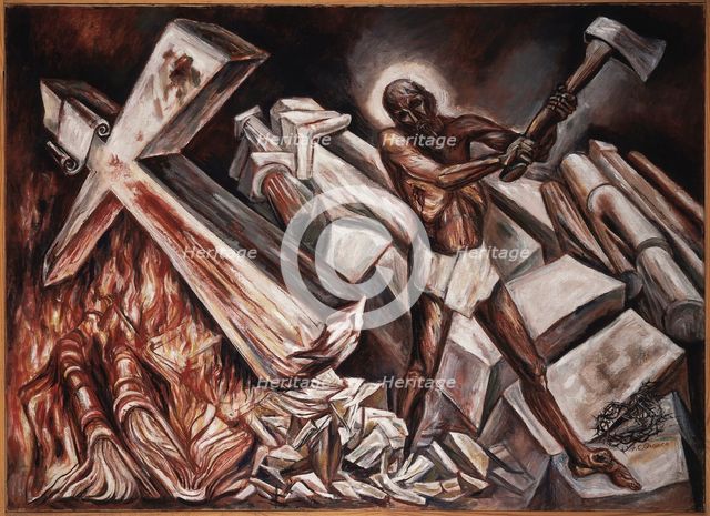 Cristo destruye su cruz (Christ destroys his cross), 1943. Creator: Orozco, José Clemente (1883-1949).