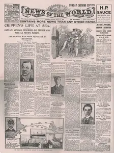 Crippen's Life at Sea front page of the "News of the World", 31 July 1910. Creator: Unknown
