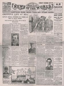 Crippen's Life at Sea front page of the "News of the World", 31 July 1910. Creator: Unknown