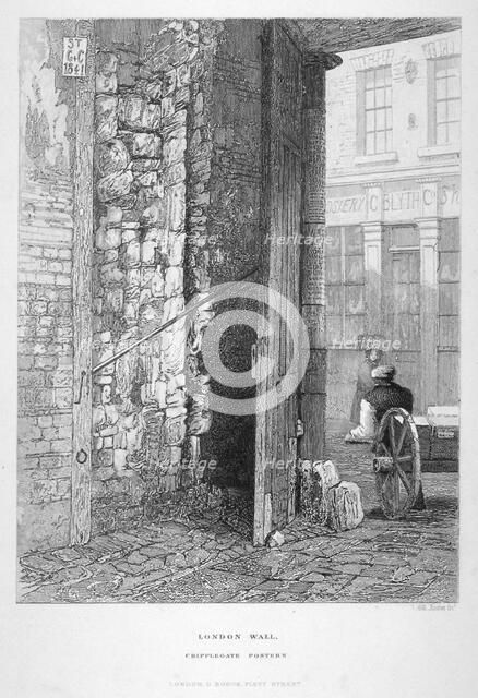 Cripplegate Postern, in the churchyard of St Giles without Cripplegate, London Wall, London, 1851.. Artist: John Wykeham Archer