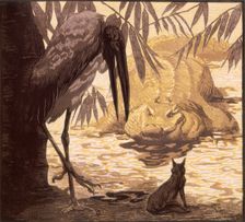 Crocodile, wolf and stork; scene from "The Jungle Book", 1919. Creator: Paul Jouve