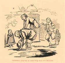 Cromwell playing at Leap-frog with his Children 1897. Creator: John Leech