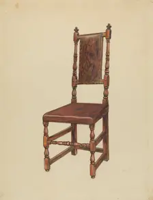Cromwellian Leather Side Chair, 1935/1942. Creator: Gilbert Sackerman