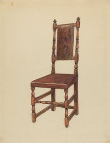 Cromwellian Leather Side Chair, 1935/1942. Creator: Gilbert Sackerman