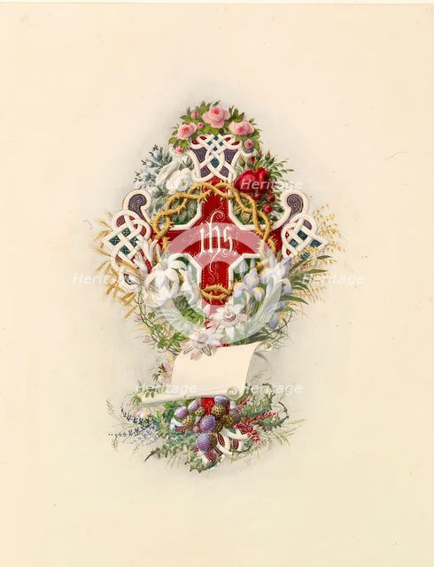 Cross And Crown Of Thorns And Flowers, 1805-1875. Creator: Adolf Schrodter.