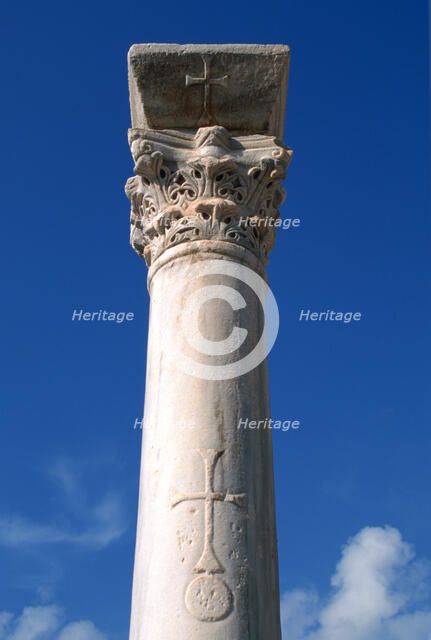 Cross inscribed on a column, Apollonia, Libya. 