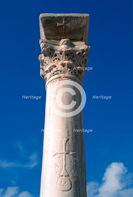 Cross inscribed on a column, Apollonia, Libya.  Creator: Vivienne Sharp.
