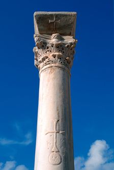 Cross inscribed on a column, Apollonia, Libya. Creator: Vivienne Sharp