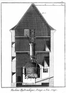 Cross section of a Newcomen-type steam engine attributed to Jean-Rodolphe Perronet, 1767. Creator: Unknown