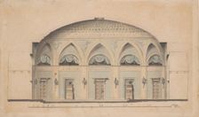 Cross-Section of a Domed Room with Urns and Candelabra, ca. 1800. Creator: Anon