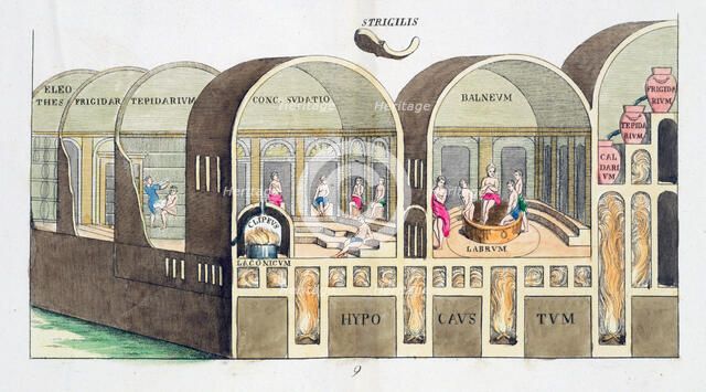 Cross section of a Roman baths, 19th century. Artist: Unknown