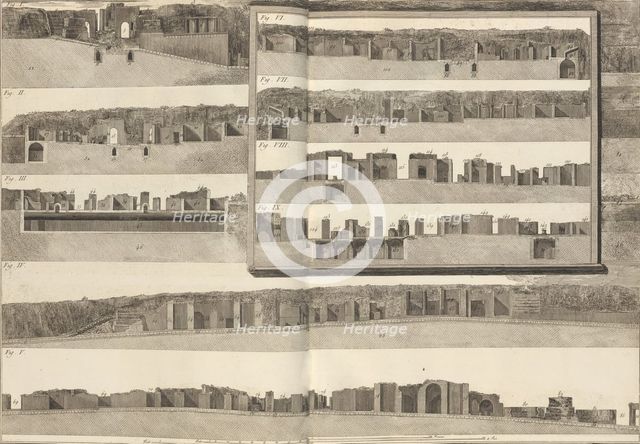 Cross-sections, which show the different aspects of the buildings shown in the plan of Pom..., 1804. Creator: Francesco Piranesi.