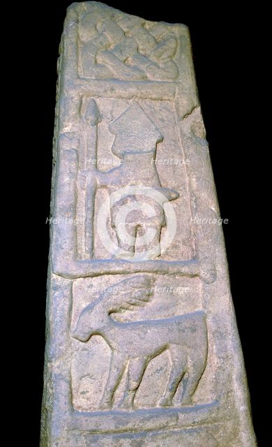 Cross-shaft fragment showing a warrior with sword, spear, 10th century. Artist: Unknown