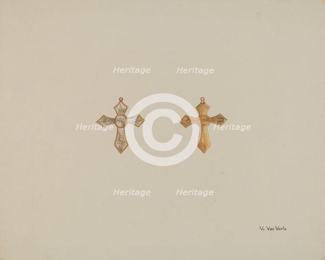 Cross-shaped Pin, c. 1937. Creator: Vera Van Voris.