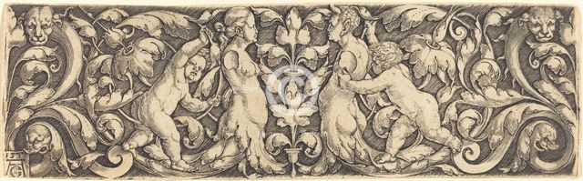 Cross Panel with Vine in Center and Tritons' Couple, 1537. Creator: Heinrich Aldegrever.