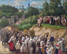Cross Procession at the Pskovo-Pechersky Dormition Monastery. Artist: Kharitonov, Nikolai Vasilyevich (1880-1944)